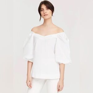 CUYANA Seersucker Ballon Sleeve Top. Color White. Size XS. NWT.
